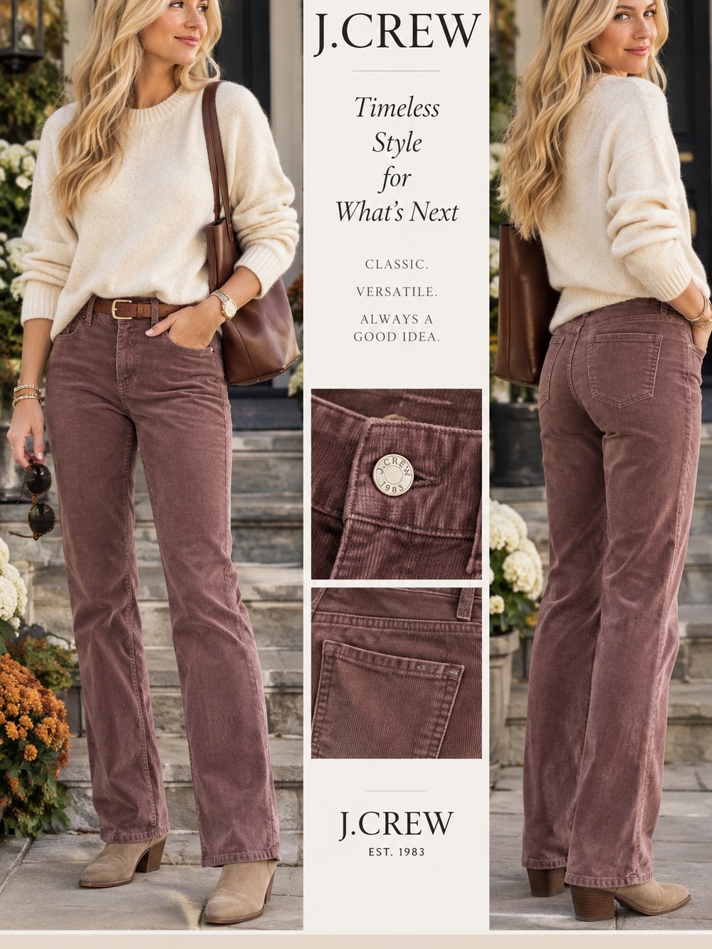 J. Crew Corduroy Favorite Fit Wide‑Leg Jeans in Dusty Mauve- 29R